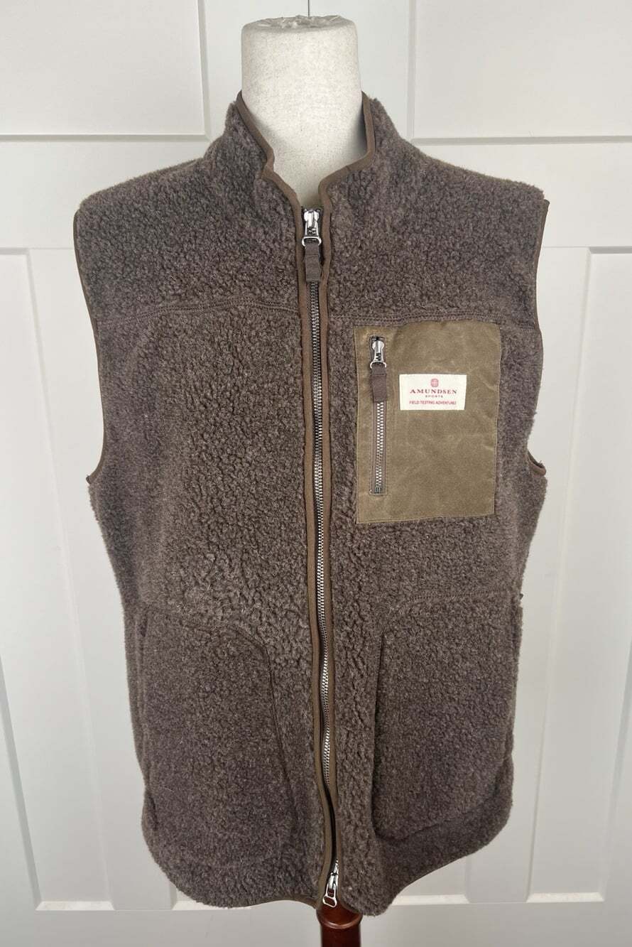 Amundsen Sports Women’s XL Wool Fleece Vest Brown Waxed Cotton Field Utility